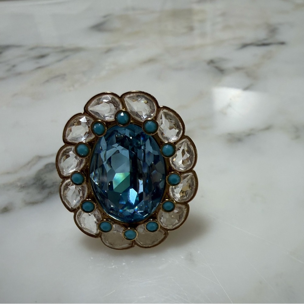 Swarovski Blue Crystal Oval Ring with Turquoise Accents